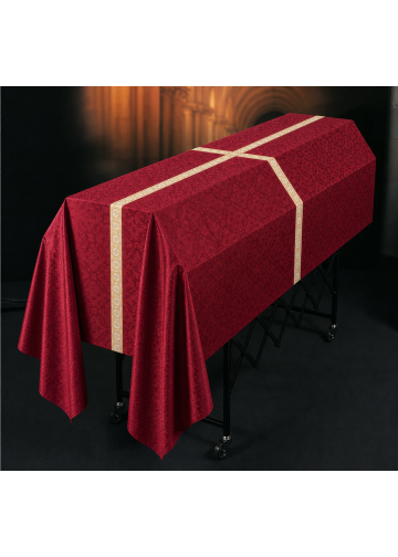 Premium Red Funeral Pall with Gold Cross Trim - Casket Cover 8' x 12'