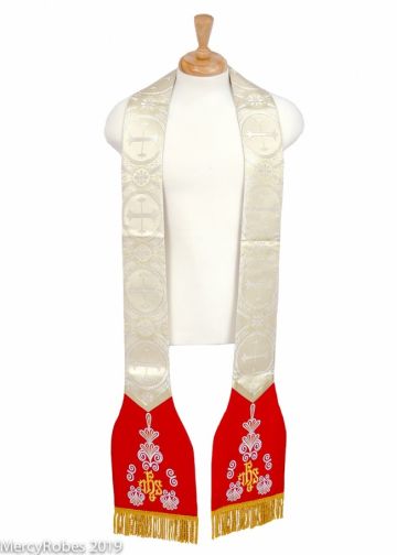 Religious Clergy Stole Style Mercy 004 (Red/Goldlt)