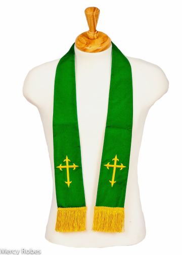 Short Reversible Visitation Stole (Green-Gold/White-Gold)