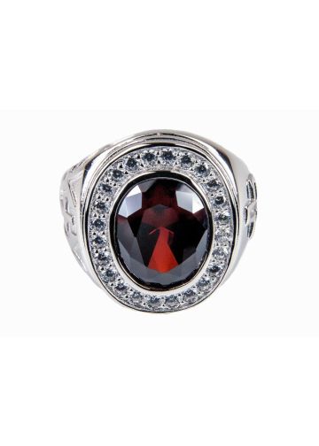 Mens Bishop/Apostle Clergy Ring Style Rnz0488 (Silver/Red)