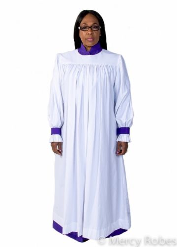 Womens White Rochet With Roman Purple Cuff Bands