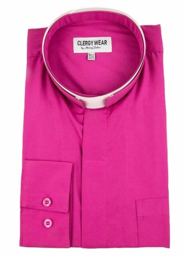 Mens Long Sleeve Tonsure Collar Clergy Shirt (Fuchsia)