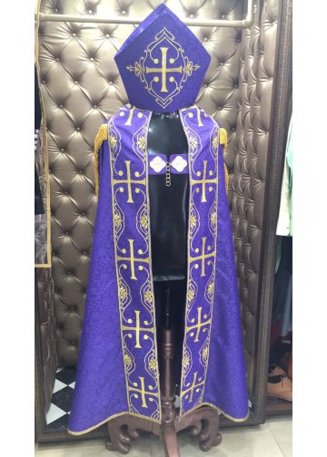 Bishop Roman Cope & Mitre (Purple/Gold)