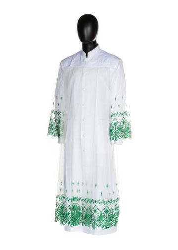 Sheer Lace Surplice With Green Embroidery