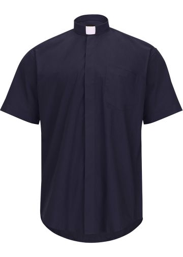 Mens Short Sleeves Tab Collar Clerical Shirt (Navy Blue)