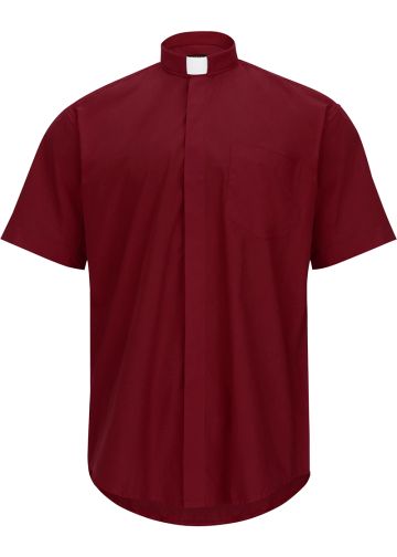 Mens Short Sleeves Tab Collar Clerical Shirt (Burgundy)