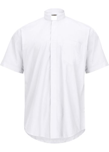 Mens Short Sleeves Tab Collar Clerical Shirt (White)