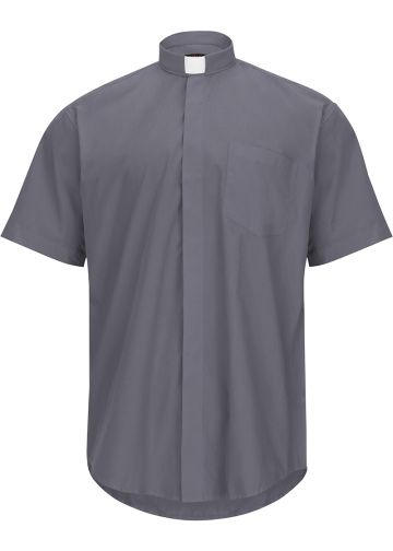 Mens Short Sleeves Tab Collar Clerical Shirt (Dark Grey)