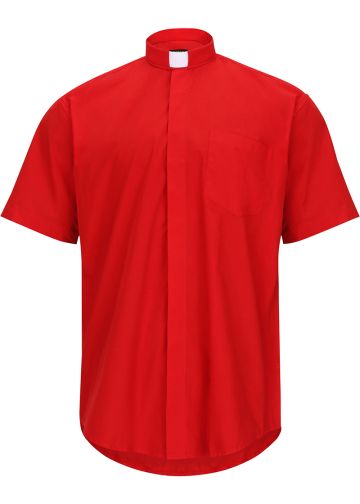Mens Short Sleeves Tab Collar Clerical Shirt (Red)