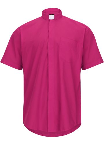 Mens Short Sleeves Tab Collar Clerical Shirt (Fuchsia)
