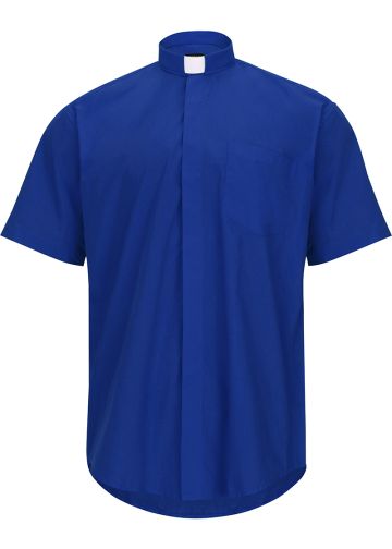Mens Short Sleeves Tab Collar Clerical Shirt (Royal Blue)