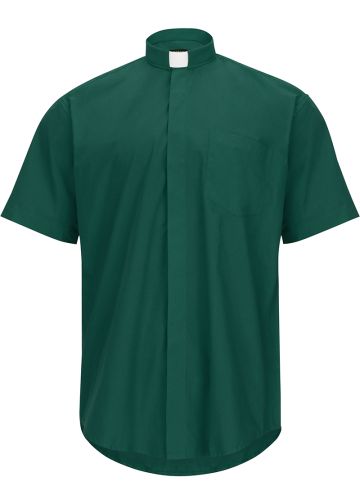 Mens Short Sleeves Tab Collar Clerical Shirt (Dark Green)
