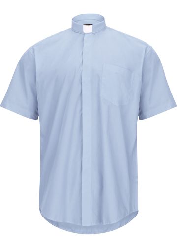Mens Short Sleeves Tab Collar Clerical Shirt (Light Blue)