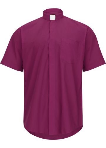 Mens Short Sleeves Tab Collar Clerical Shirt (Red Purple)