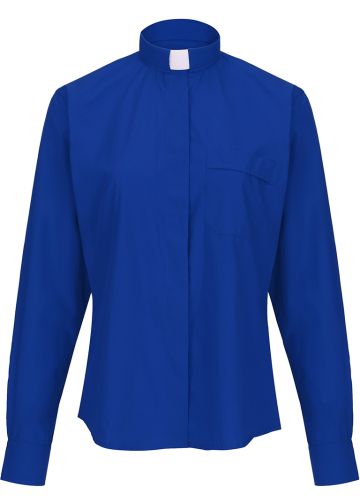 Womens Long Sleeves Tab Collar Clergy Shirt (Royal Blue)