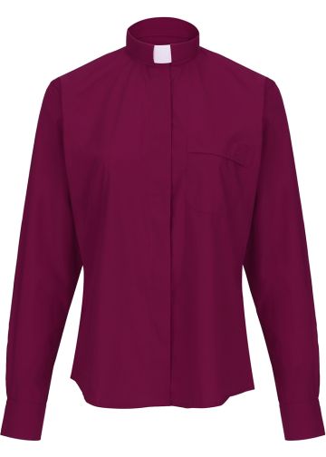 Womens Long Sleeves Tab Collar Clergy Shirt (Red Purple)