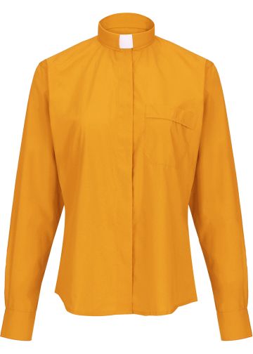 Womens Long Sleeves Tab Collar Clergy Shirt (Gold)
