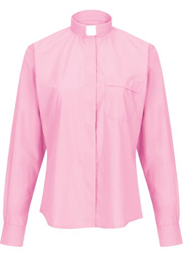 Womens Long Sleeves Tab Collar Clergy Shirt (Light Pink)