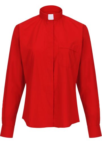 Womens Long Sleeve Tab Collar Clergy Shirt (Red)