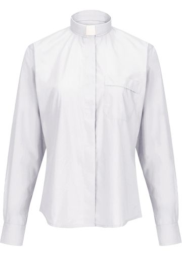 Womens Long Sleeve Tab Collar Clergy Shirt (White)