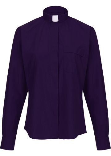 Womens Long Sleeves Tab Collar Clergy Shirt (Blue-Purple)