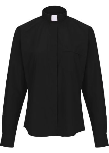 Womens Long Sleeves Tab Collar Clergy Shirt (Black)