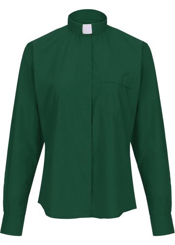 Womens Long Sleeves Tab Collar (Dark Green)