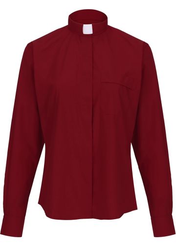 Womens Long Sleeves Tab Collar Clergy Shirt (Burgundy)