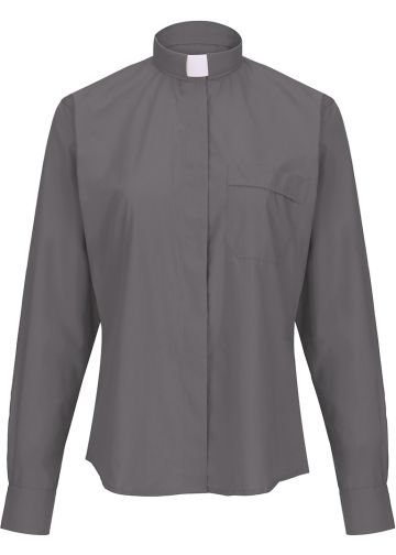 Womens Long Sleeves Tab Collar Clergy Shirt (Dark Grey)