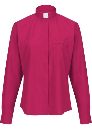 Womens Long Sleeves Tab Collar Clergy Shirt (Fuchsia)