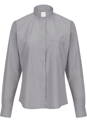Womens Long Sleeves Tab Collar Clergy Shirt (Light Grey)
