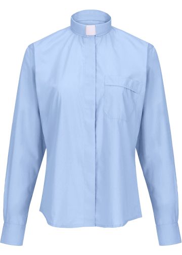 Womens Long Sleeves Tab Collar Clergy Shirt (Light Blue)
