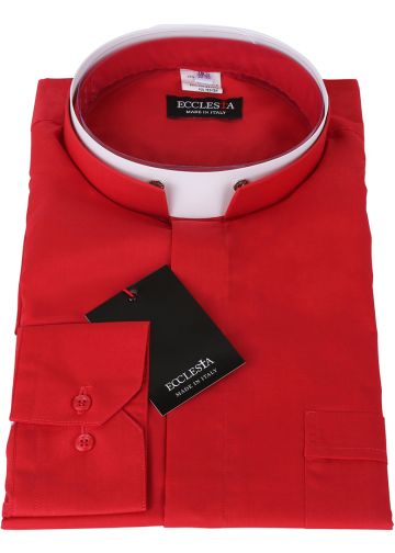 Mens Long Sleeve Premium Tonsure Collar Clergy Shirt (Red) Imported Italian