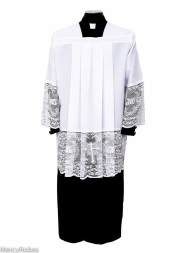 Short White Surplice With IHS Lace