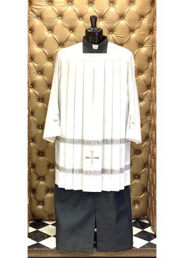 Womens Square Neck Short Surplice With Silver Lace