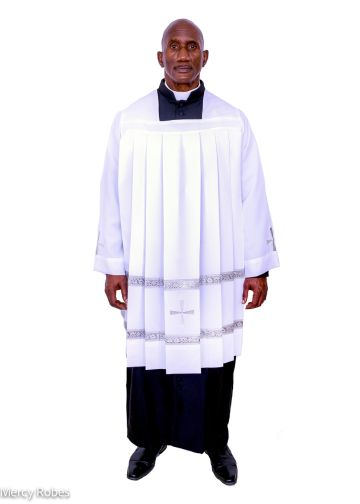 Mens Square Neck Short Surplice With Silver Lace
