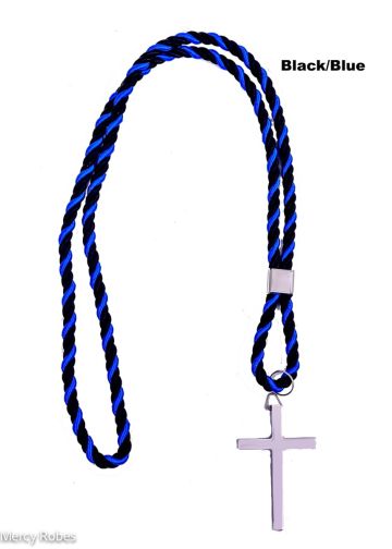 Two Tone Clergy Cord With Cross (Black/Royal Blue)