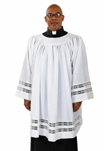 Mens  Clergy Surplice Round Neck With Lace