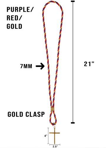 Three Tone Clergy Cord (Purple/Red/Metallic Gold) With Gold Cross 080