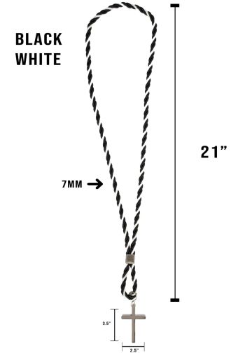 Two Tone Black/White Clergy Cord With Silver Cross