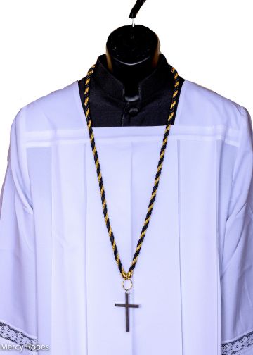 Two Tone Clergy Cord (Black/Gold) Stainless Steel Cross 023