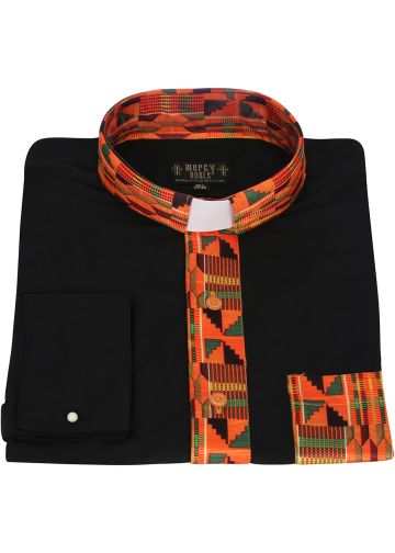 Two Tone Long Sleeve French Cuff Tab (Black/Kente 01)