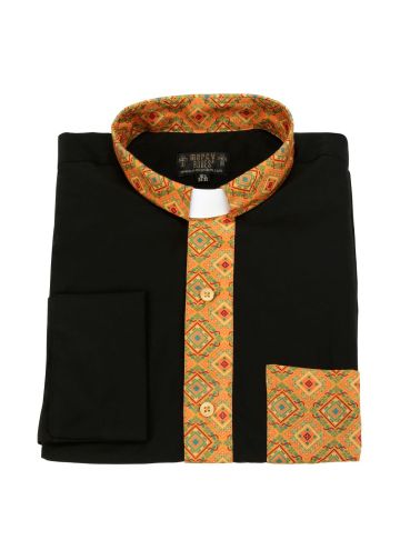 Two Tone Long Sleeve French Cuff Tab (Black/Kente 05)
