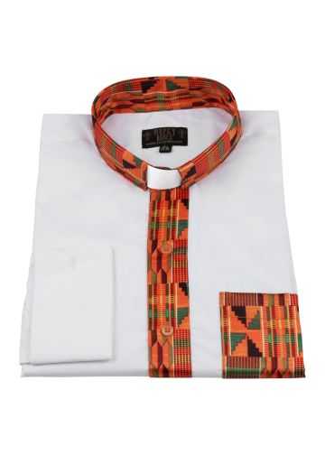 Two Tone Long Sleeve French Cuff Tab (White/Kente 07)