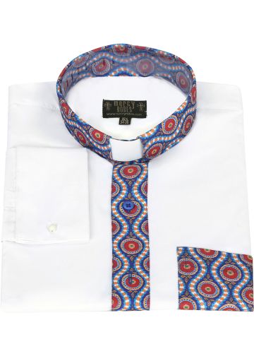 Two Tone Long Sleeve French Cuff Tab (White/Kente 04) 