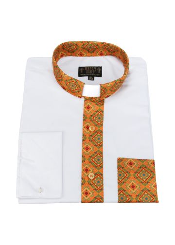 Two Tone Long Sleeve French Cuff Tab (White/Kente 06)