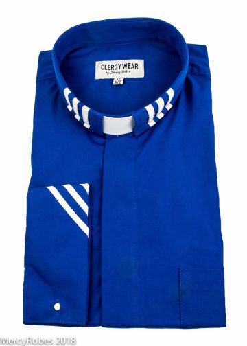 Two Tone Long Sleeve French Cuff Tab (Royal Blue/White Stripe)