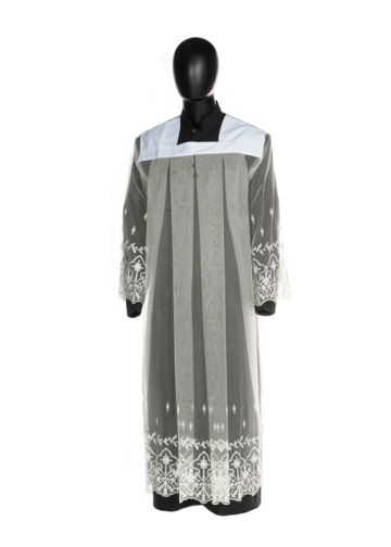 Unisex Long Sheer Lace Surplice Style SUR1024 With White Embroidery