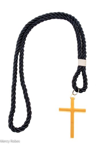 Black Clergy Cord With Gold Cross