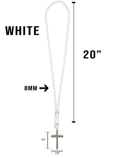Premium White Clergy Cord With Stainless Steel Cross